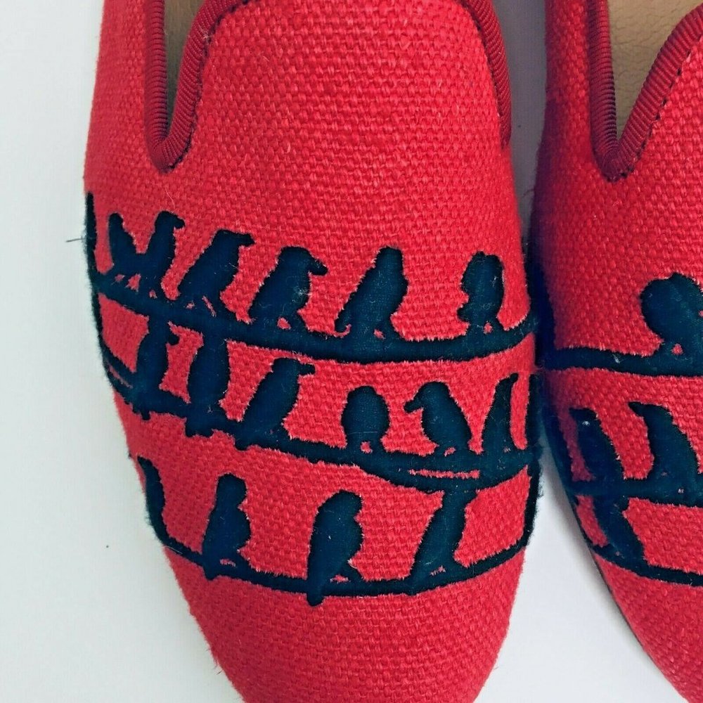 Stubbs & Wootton Women Birds Red Loafers 9 1/2 - Picture 4 of 6